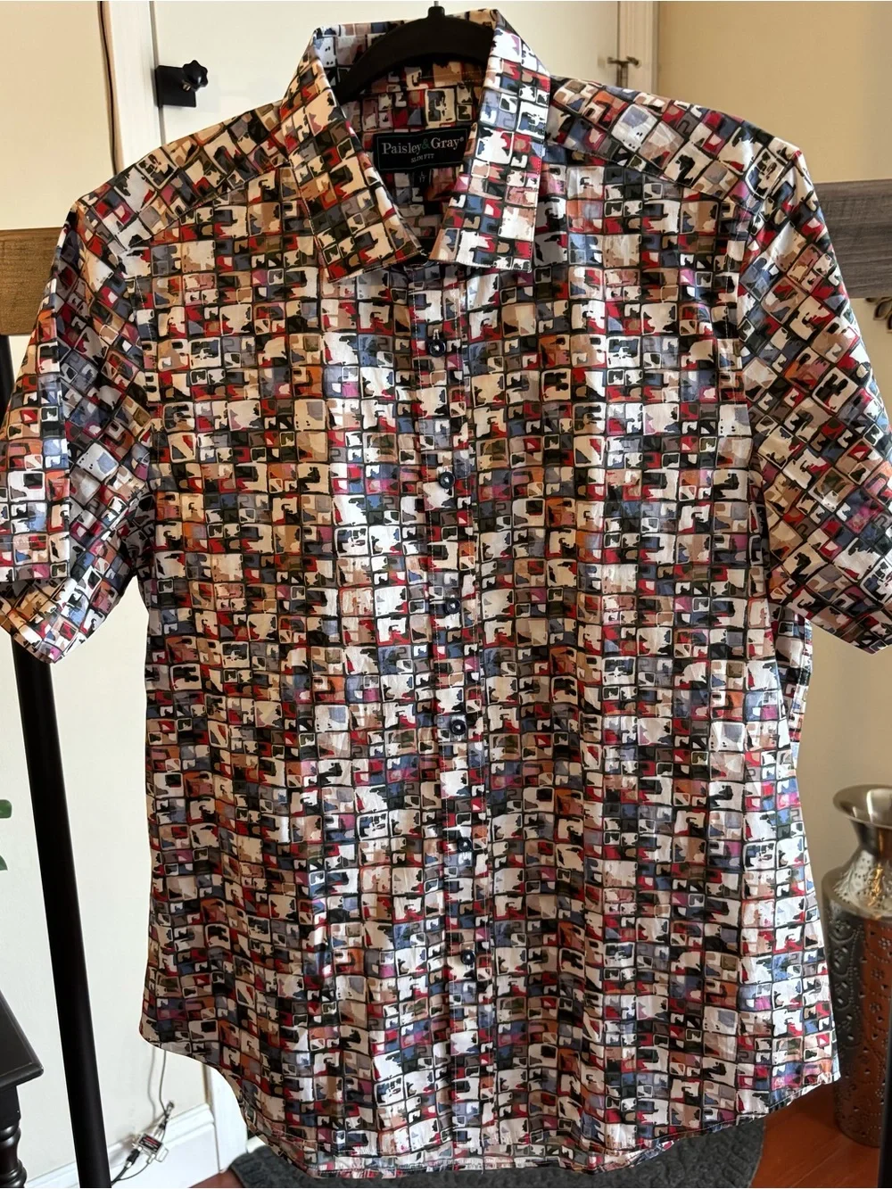 Paisley & Gray Multi-Color Geometric Print Slim Fit Shirt - large -17
